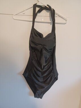 Smismivo Womens One Piece Swimsuit Size Medium Black Ruffled Tie Back